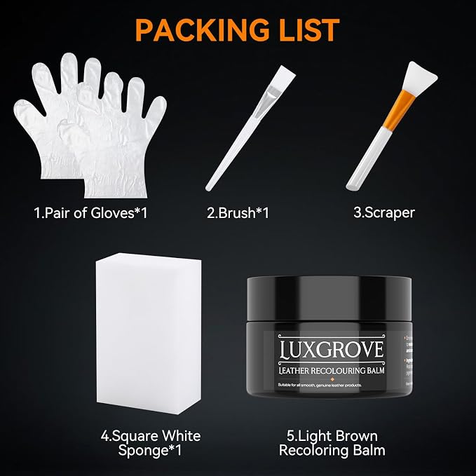 LUXGROVE® Black Leather Recoloring Balm, Leather Repair kit for Vinyl Furniture, Leathers Dye Paint for Faded & Scratched Leathers Couches, Car Seats, Shoes, Bag, Chair (50ml)