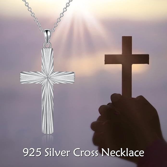 ONEFINITY Religious Cross Pendant Necklace Sterling Silver Origami Cross Pendant Gifts for Women Men Jewelry