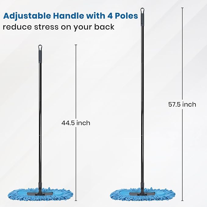 19 Inch Dust Mops for Floor Cleaning with 2 Mop Refill Pads Floor Duster with 58” Long Handle Microfiber Sweeper for Hardwood Tile Baseboard