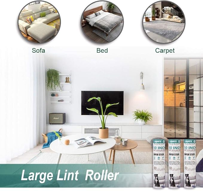 Layers Large Lint Roller Refill, Suitable for Most Large Rollers,mega Rollers, 10 in Wide Roller in The Market - 3 Packs