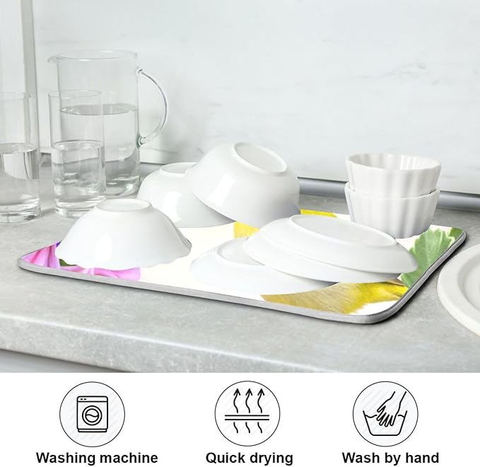 Spring Hummingbird Dish Dryer Mat Dish Mats for Counter Microfiber 18 x 24 Dish Dryer Mat Kitchen Mat Counter Dish Drying Mat