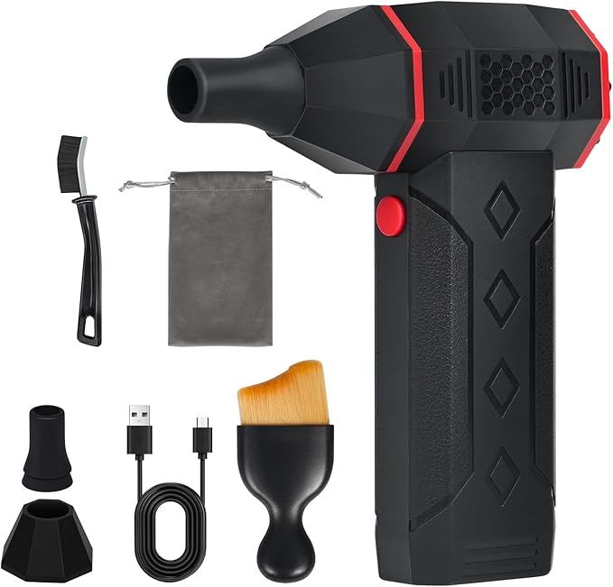 Compressed Air Duster, 100000 RPM Electric Air Duster, 3-Speed Cordless Keyboard Cleaner, Rechargeable Mini Air Blower for PC, Computer, Camera and Car Detailing Cleaning (red)