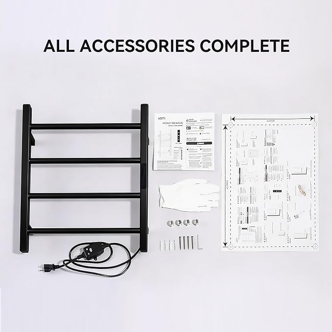 Heated Towel Racks for Bathroom, Hot Towel Warmer 4 Bars with 24hr Timer Stainless Steel Wall Mounted Electric Towel Warmers for Bathroom (Black, 4-Bar)