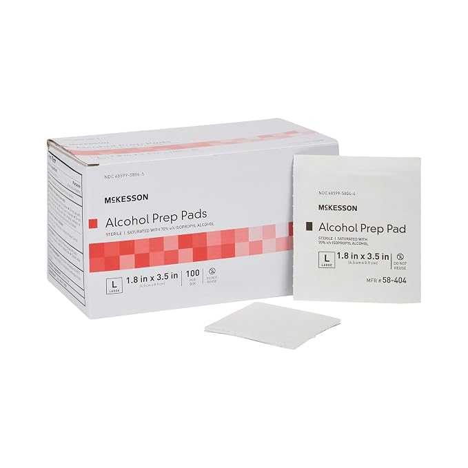 McKesson Alcohol Prep Pads, (100 Count) - Sterile, Individually Wrapped Wipes, 70% Isopropyl Alcohol, Large Size, 2-Ply, Medical Grade, First Aid, 1 Box