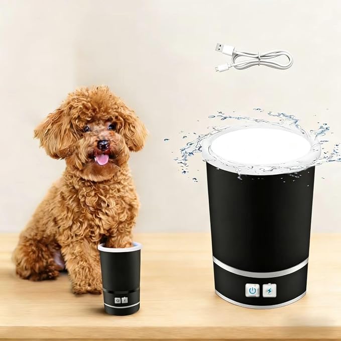 Rechargeable Automatic Dog Paw Cleaner, White - Portable Pet Paw Washer Cup with Soft Silicone Brush, 7.4V High Power, Suitable for Small to Medium Dog and Cat Grooming(Black)