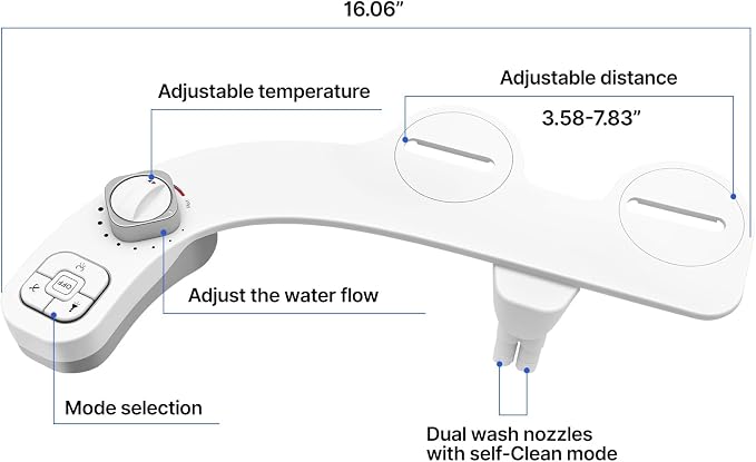 Hot and Cold Bidet Attachment for Toilet, Ultra-Slim Bidet Attachment Warm Water, Non-electric Adjustable Pressure Self Cleaning Dual Nozzle Control for Posterior, Feminine Wash