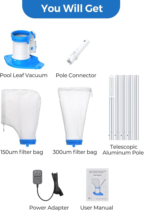 Pool Leaf Vacuum with 71.7in Telescopic Pole, 83GPM Powerful Suction, Rechargeable Cordless Pool Skimmer with 90Mins Runtime for Inground & Above Ground Pools, Pool Vacuum for Debris and Leaves
