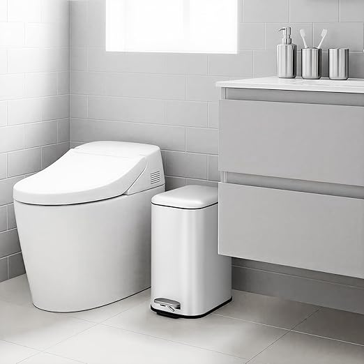 Bathroom Trash Can with Lid, 12L/3.2 gal Stainless Steel Step Trash Can, Slim Small Wastebasket with Removable Inner Bucket for Toilet Bedroom Office