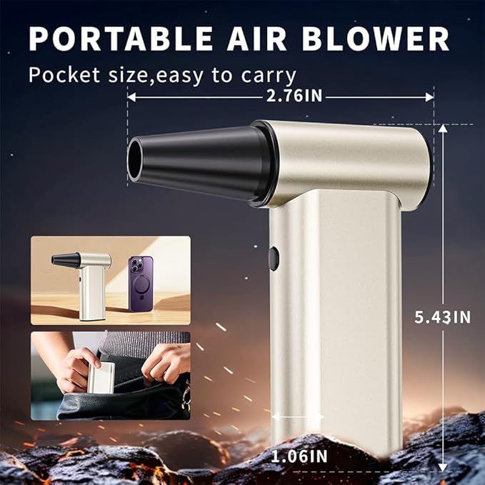 Compressed Air Duster, 300000RPM Aluminum Electric Air Duster, Rechargeable Cell Phone Charger, 4-Gear Handheld Blower Vacuum Cordless, Dust Blower for Keyboard/Computer/House/Outdoor and Car