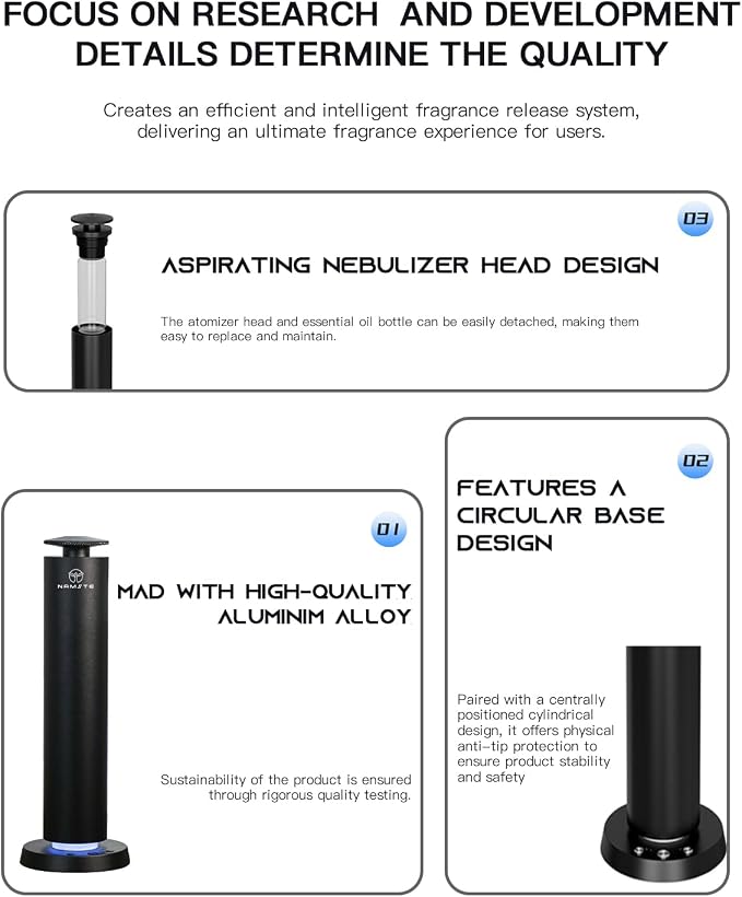 Waterless Diffuser,1800 Sq.Ft APP Control LED Light Ultra Quiet | 120ml Wireless Rechargeable Cold Air Essential Oil Diffusers, Button Control, Black Design, Modern Home & Bedroom