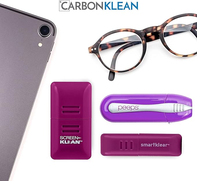 CarbonKlean Peeps Eyeglass Lens Cleaner - Efficient and Durable Carbon Microfiber Technology - Exclusively Used by NASA - 500 Uses (Purple, 2 Pack)