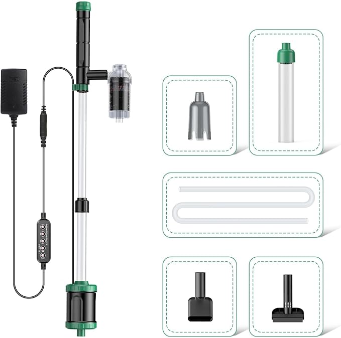 AKKEE Aquarium Vacuum Gravel Cleaner, 36W Electric Fish Tank Cleaner Vacuum, 8 in 1 Multifunctional Aquarium Cleaner for Automatic Water Change, Wash Sand, Water Circulation and Timed Off