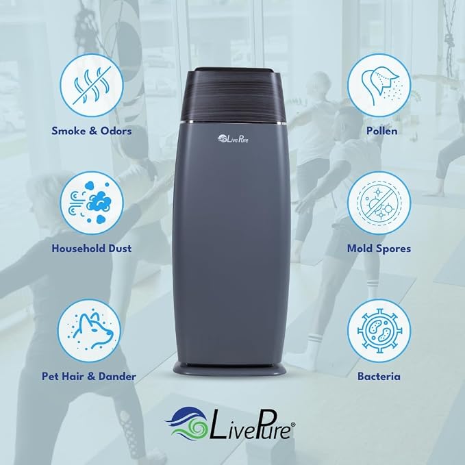 LivePure LP260TH-W Sierra Series True HEPA Digital Tall Tower Air Purifier for Home Captures Allergens, Smoke, Pollen, Mold, Dust Mites, Pet Hair, Energy Star Certified, Teak/Pearl White