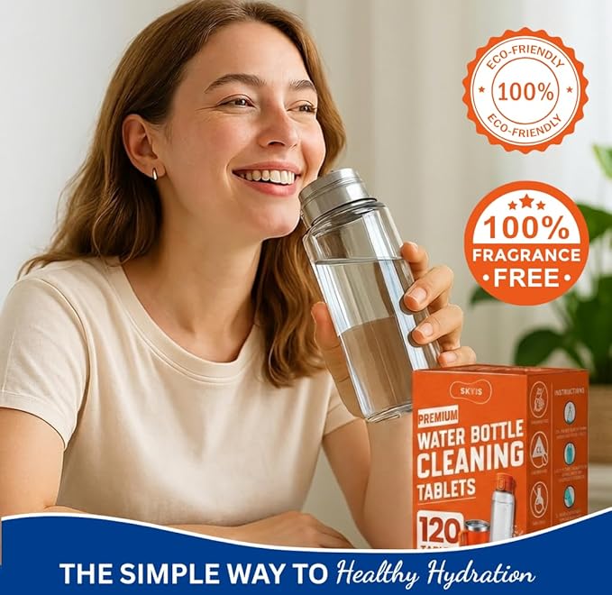 Skyis Water Bottle Cleaning Tablets 120 Pack – Removes Odor and Stains No Scrub Bottle Cleaner Tablets for Stainless Steel, Tumbler,Hydration Bladder, Coffee Mug and Travel Bottles