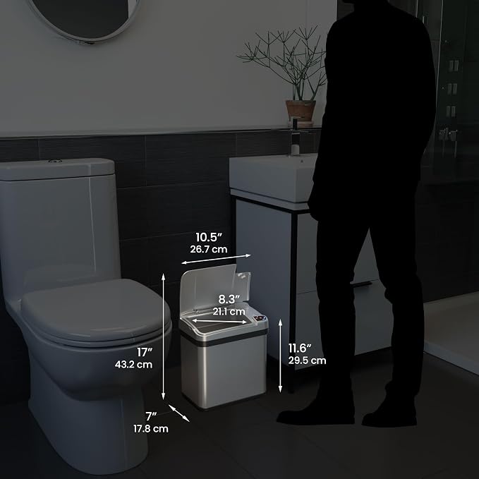 iTouchless 13 Gallon and 2.5 Gallon Automatic Touchless Sensor Kitchen Cans with Odor Control System, Stainless Steel, Includes 5 Filters (CDZT02CF03)