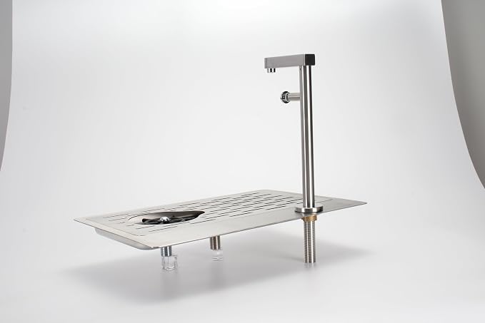 DIBTSA Pitcher Rinser, Stainless Steel Countertop Glass Rinser Cup Washer Sink with Side Spray,Drip Tray for Home Cafe Restaurant