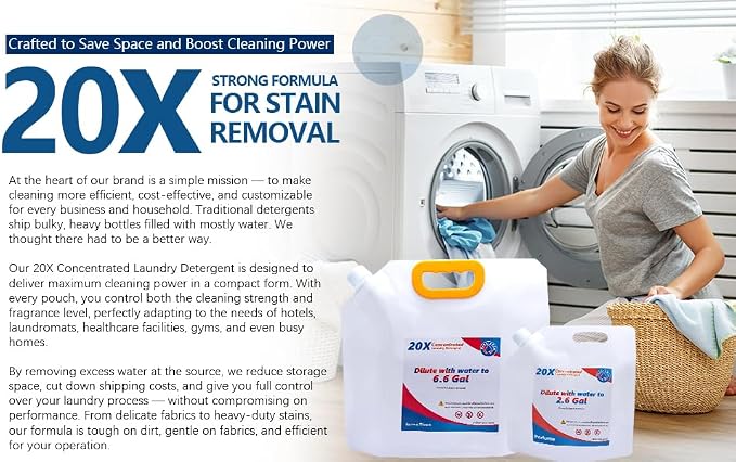 OxhornMon20X Concentrated Laundry Detergent Refill | Makes 2.6 Gallons (300 Loads), Powerful Stain Removal, HE Compatible, Great Value for Families