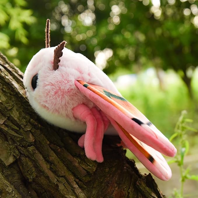 Cute Rosy Maple Moth Plush Toy, Rosy Maple Moth Stuffed Animals 11in, Handmade Pink Big Mothman Insect Plushie Model Toy, Unique Plush Gift Collection for Kids