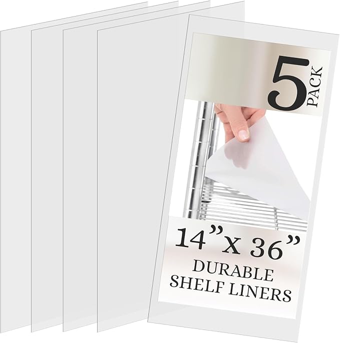 Performore Clear Waterproof Vinyl Wire Shelf Liners – 14”×36”, Non‑Adhesive Grip & Cut‑to‑Size Design – Anti‑Slip Protection for Kitchen, Pantry, Refrigerator – 5‑Pack
