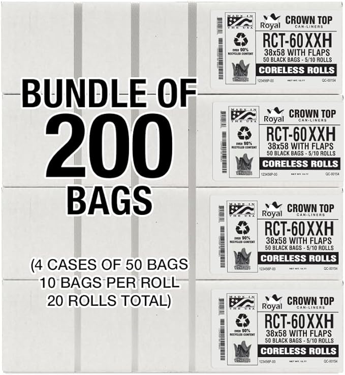 Aluf Plastics 55 Gallon Trash Bags Heavy Duty - (Huge 200 Pack) - 2.0 MIL Thick (equiv) - 38" x 58" - Garbage Bags for Toter, Contractors, Lawn, Leaf, Commercial, Kitchen, Industrial
