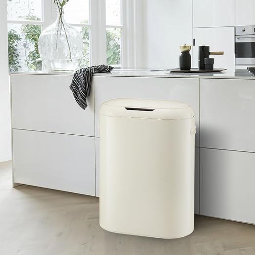 GarveeHome Sensorcan 13 gal Trash Can, Automatic Trashcan for Home Office Bedroom Living Room Garage Large Capacity Slim Space-Saving Trash Bin, Without Inner Bucket, Cream White