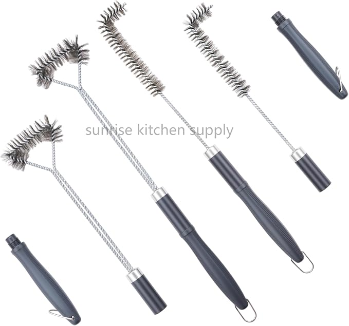 SUNRISE Fryer Brush with Long Handle (Stainless Steel with Plastic Handle, L, Single, and Double Brush)