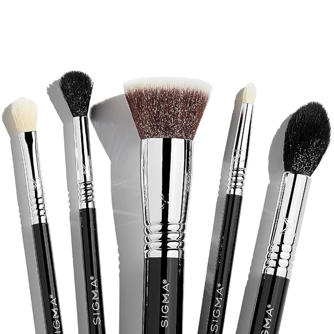 Sigma Beauty Most-Wanted Brush Set — Set of 5 Favorite Makeup Brushes for Foundation, Highlighter, Eyeshadow, Pencil Liner, and Blending (5 pcs)