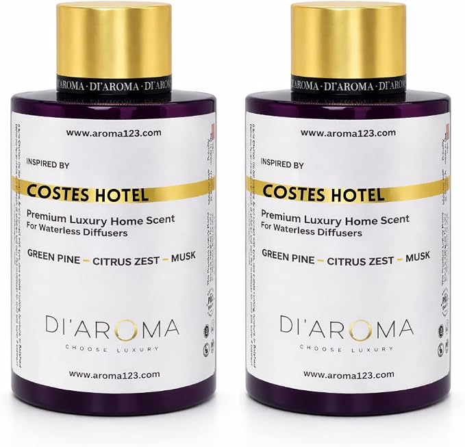 Di’Aroma Costes Hotel Aroma Oil Blend Plastic Purple Bottle 120ml Pack of 2, Resort Collection, Diffuser Aroma Oil Blends, Waterless Diffuser, Made in USA (Pack of Two 120ml, Costes Hotel)