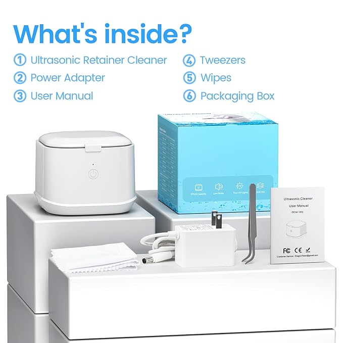 Ultrasonic Retainer Cleaner,50kHz Ultrasonic Denture Cleaner Machine for Aligner, Night guard, Braces, Jewelry and More 300ML Pod(White)