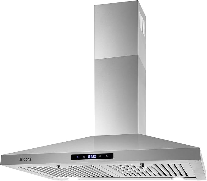 SNDOAS Range Hood 30 inches,Stainless Steel Wall Mount Range Hood,Vent Hood 30 inch w/Touch Control,Ducted/Ductless Convertible,Chimney-Style Over Stove Vent Hood,Kitchen Hood,Baffle Filters
