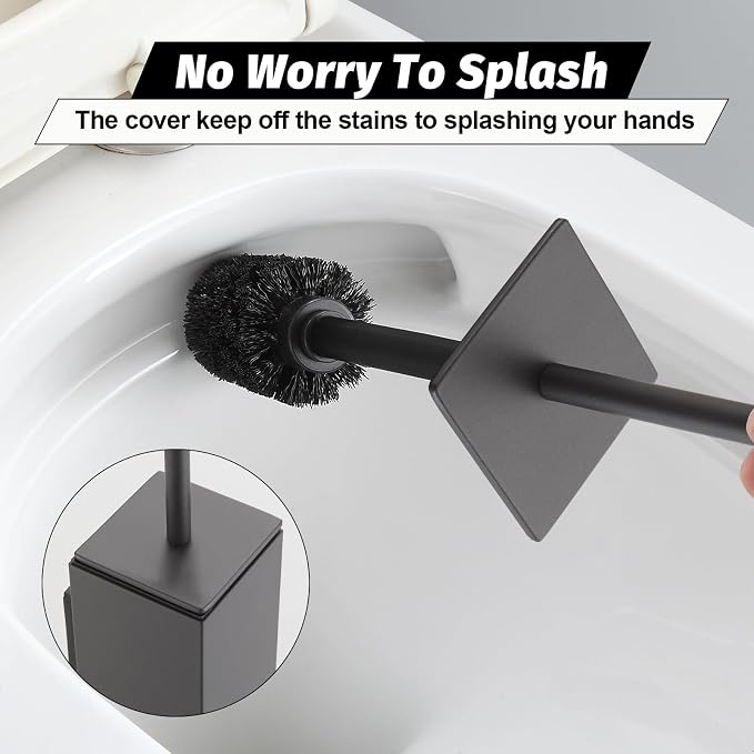 BGL Toilet Brush and Holder Set Gun Grey Wall Mounted for Bathroom Square Design
