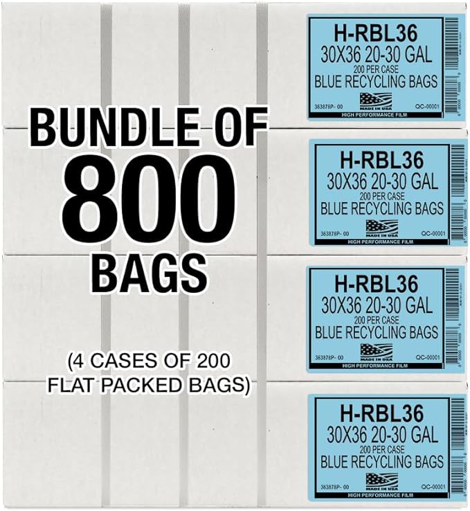 Aluf Plastics 20-30 Gallon 1.2 MIL Blue Industrial Strength Trash Bags - 30" x 36" - Pack of 800 - For Industrial, Home, & Recycling