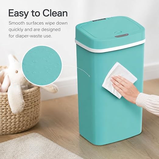 15L Smart Diaper Pail with Motion Sensor Lid | Touchless Hands-Free Baby Diaper Trash Can | Double Locking Seal | Slim Space-Saving Design | Quiet & Durable (Turquoise)