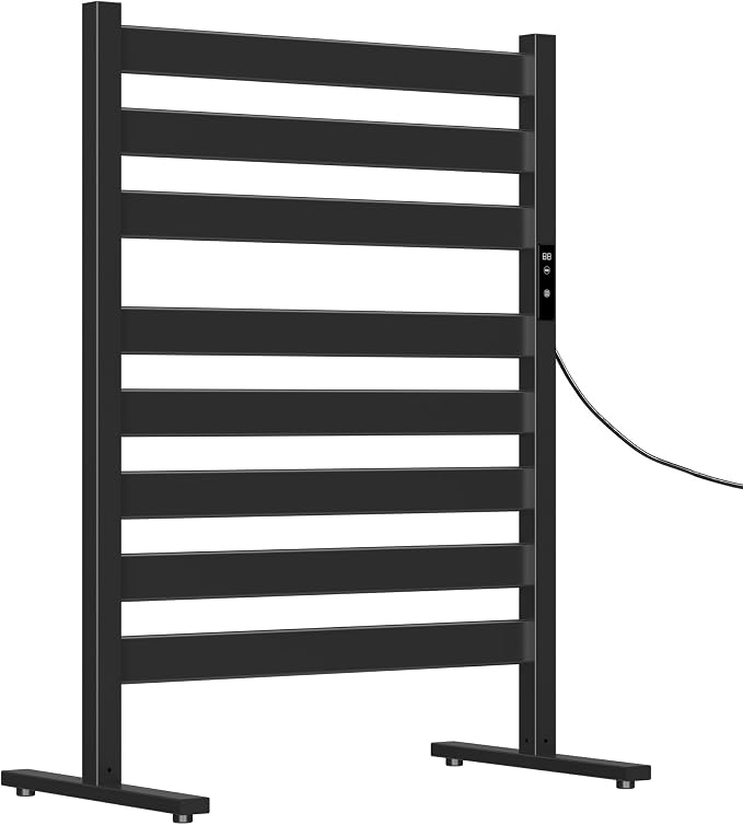 Verida Towel Warmer for Bathroom, Heated Towel Rack, Upgraded Extra-Wide Heating Area, Built-in Timer and Temperature Adjustment, Large Free-Standing Heated Towel Racks, Black 8 Bar Large