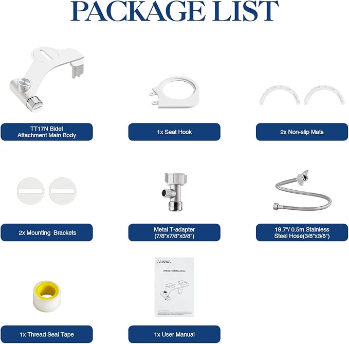 Non-Electric Bidet Attachment for Toilet Seat, Daul Clean Nozzles 3 Modes Adjustable Water Pressure Bidet Toilet Seat Attachment with Pressure Controls Feminine/Posterior Wash (TT17N)