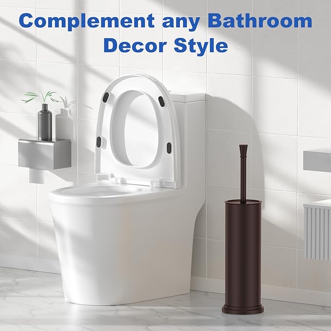 Toilet Brush and Holder Set:304 Stainless Steel Heavy Duty Toilet Bowl Brush,Removable Inner Bowl and Splash Protection,Bathroom Toilet Brush-Dense Bristles for Through Cleaning