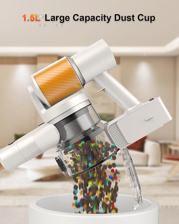 Cordless Vacuum Cleaner, 2 Batteries 110 Mins Runtime, 600W 50KPA Stick Vacuum with Self-Standing, Tangle-Free Brush, LED Display, Vacuum Cleaner for Home Hardwood Floor, Carpet, Pet Hair
