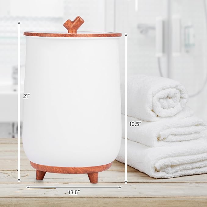 Giantex Towel Warmer Bucket, 23L Large Hot Towel Bucket for Bathroom Spa, Wood Handle, 3 Heating Modes, Adjustable Timer & Auto Shut Off, Fits Up to Two 40" x 70" Oversized Towels, Blankets, Brown