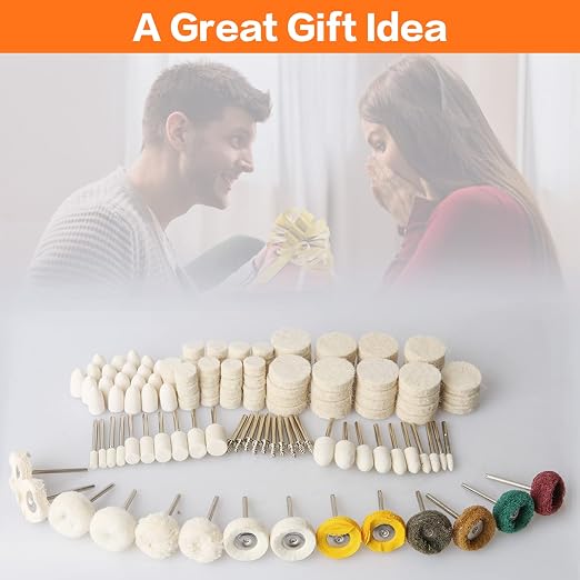 134PCS Buffing Wheels Polishing Kit for Dremel, Polishing Wheel Polishing Bits for Rotary Tool Accessories with 1/8" Shank, Abrasive Wheel Buffing Wool Felt Sanding Kit for Jewelry Wood Metal Watch