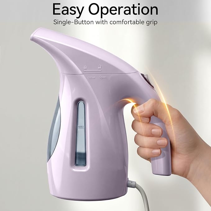 HiLIFE Steamer for Clothes, Portable Handheld Design, 240ml Big Capacity, 700W, Strong Penetrating Steam, Removes Wrinkle, for Home, Office(ONLY FOR 120V) (Pale Lilac)