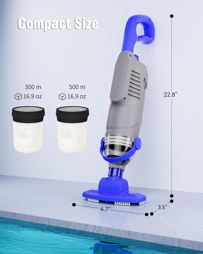 Handheld Pool Vacuum Cordless, 36.8Kpa Rechargeable Hot Tub Vacuum with 60Min Runtime, Spa Vacuum & 300/500 Mesh Filter Bags for Above Ground Pool, Spa & Hot Tub, Gray