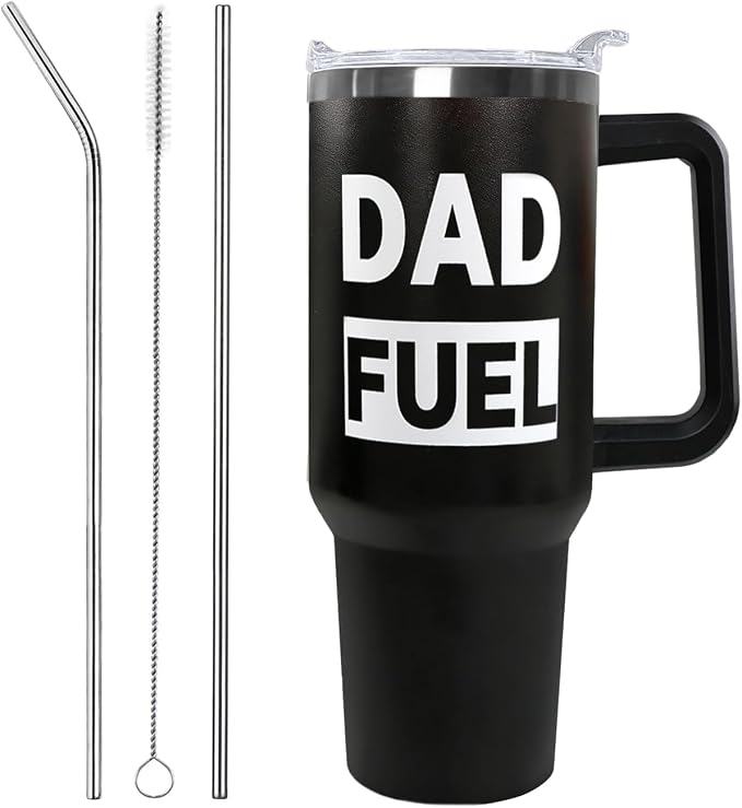Ceovfoi 40 oz Dad Fuel Tumbler with Handle Lid and Straw,Black Dad Stainless Steel Cups Mug water Botter,Fathers Day Gift For Dad from Gaughter