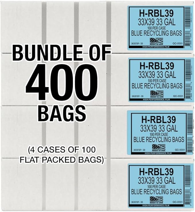 Aluf Plastics 33 Gallon Blue Trash Bags - (Pack of 400) - 1.2 MIL - Garbage or Recycling Bags 33" x 39" - Large Plastic Can Liners - for Industrial, Home, Contractor, Recycling