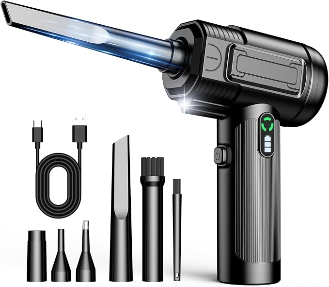 Compressed Air Duster: 130000RPM Electric Air Duster with LED Light Mini Air Blower Rechargeable Cordless Keyboard Cleaning Jet Dry Blower - Car, PC and Home Cleaning Kit Replaces Compressed Air Can