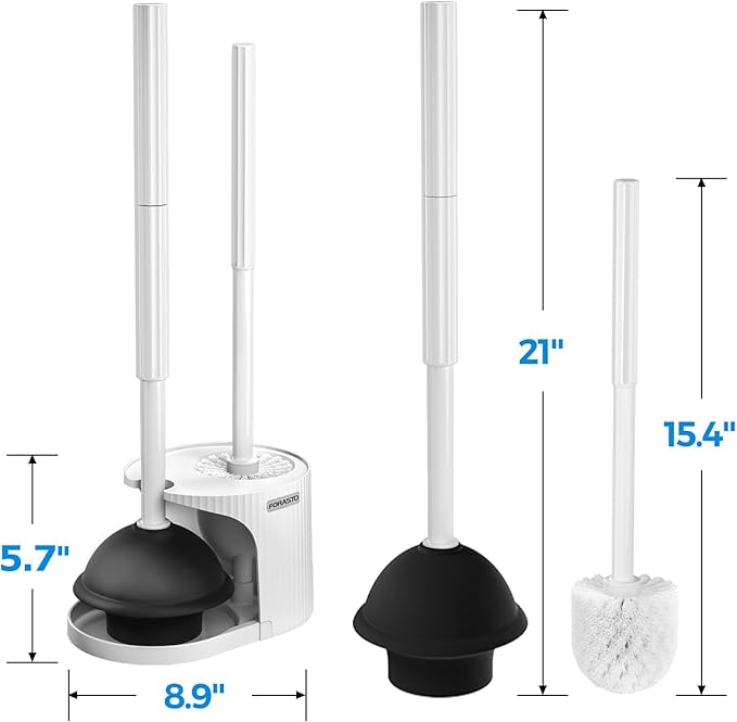 FORASTO 2Pack 2 in 1 Toilet Brush and Plunger Set,Clean Gloves, Extended Handle Plunger,Toilet Bowl Brush Plunger Set,Bathroom Cleaning Tools,Toilet Brush Plunger Combo,Cleaning Brush(Cream White)