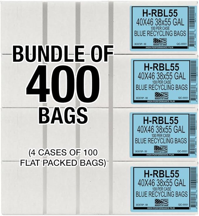 Aluf Plastics 55-60 Gallon 1.2 MIL Blue Industrial Strength Trash Bags - 38" x 55" - Pack of 400 - For Industrial, Home, & Recycling