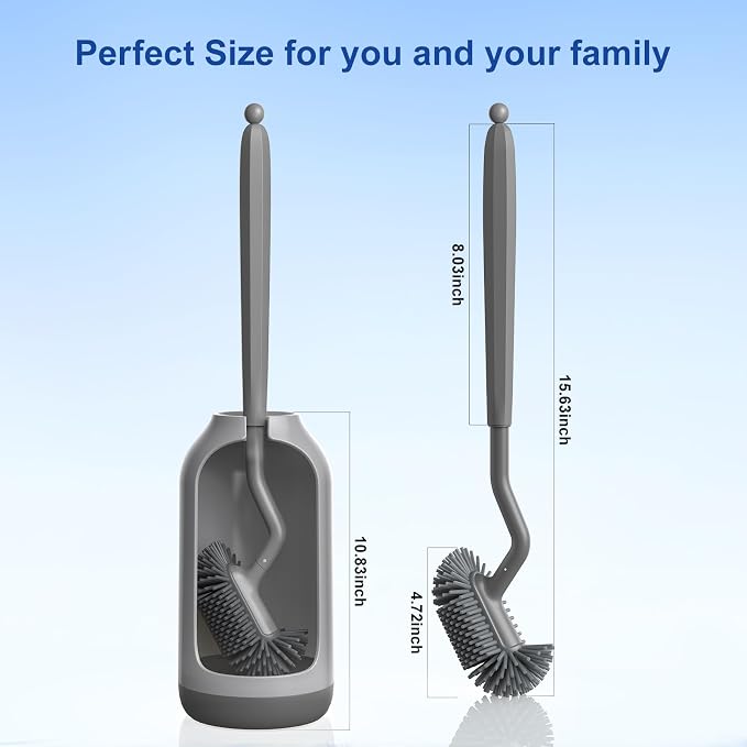 Silicone Bathroom Deep Cleaning Toilet Bowl Brush Holder Set Gray and 2 in 1 Stainless Steel Rustproof Toilet Plunger and Brush Set