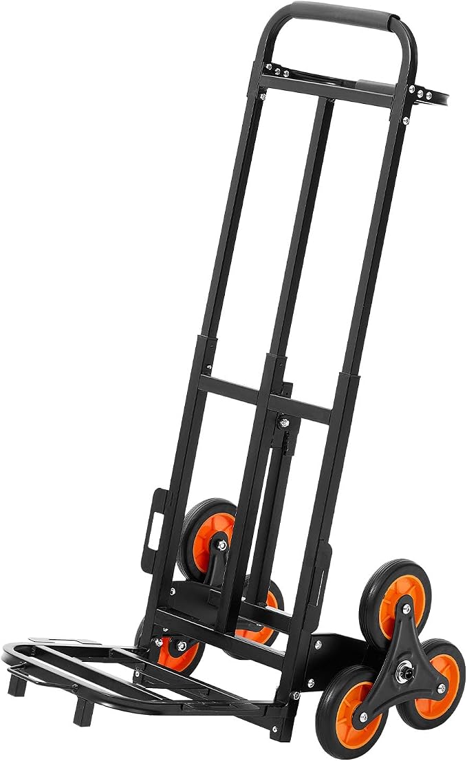 VEVOR Stair Climbing Dolly 460 lbs, Heavy-Duty Folding Trolley Cart for Stairs with Telescoping Handle, 6 Wheels & 2 Ropes, Stair Climber Dolly for Home, Groceries, Warehouse