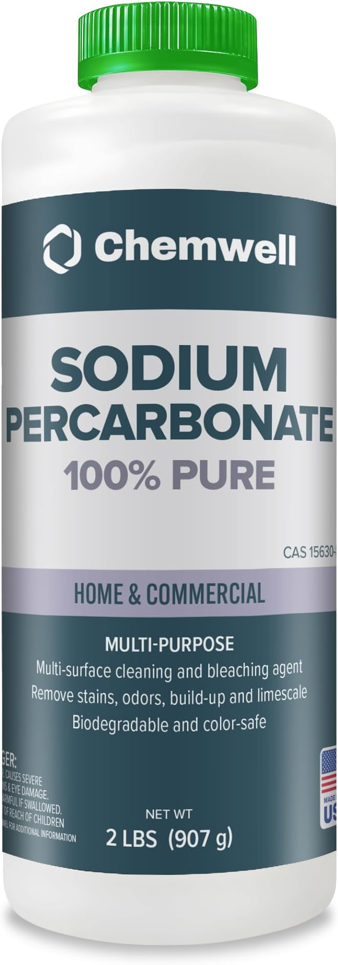 Chemwell Sodium Percarbonate (2 lbs) - 99.9% Pure Oxygen Bleach Powder | Scent-Free, No Additives, Powerful Cleaner for Laundry, Dishes, Decking & More
