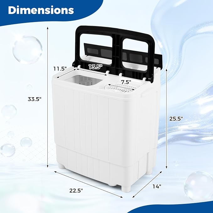 Giantex Portable Washing Machine, 18LBS Twin Tub Mini Compact Laundry Washer Spinner Combo with Drain Pump, 11Lbs Washer and 7Lbs Spinner for Apartments, RVs, Dorms, Black+White